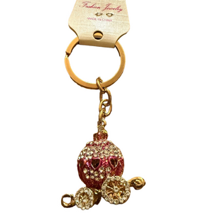 Fashion Jewelry Gold and Pink Carriage Key Holder
